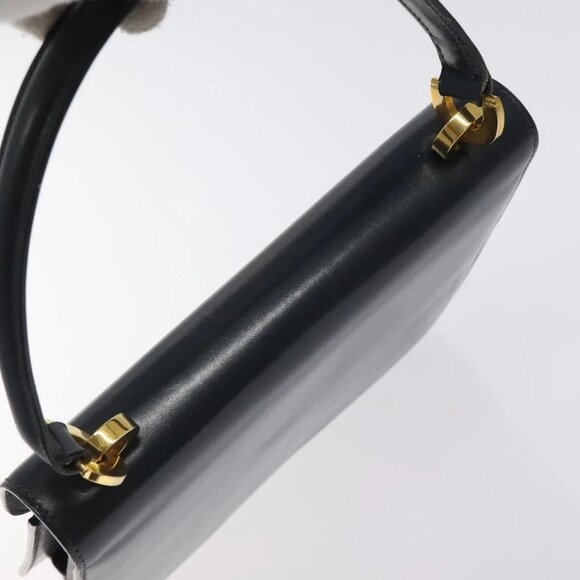 GUCCI Hand Bag Leather Navy Gold Auth - Picture 9 of 16